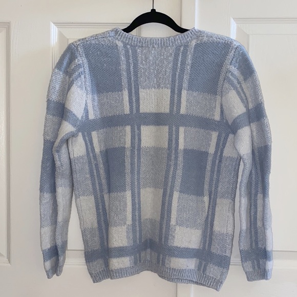 UO Vintage Fuzzy Blue and White Plaid Oversized Knit Sweater - Picture 5 of 5
